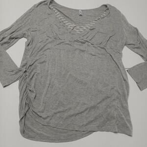 Planet Motherhood Maternity Women 1X Blouse Grey Long Sleeve Nursing Top Stretch